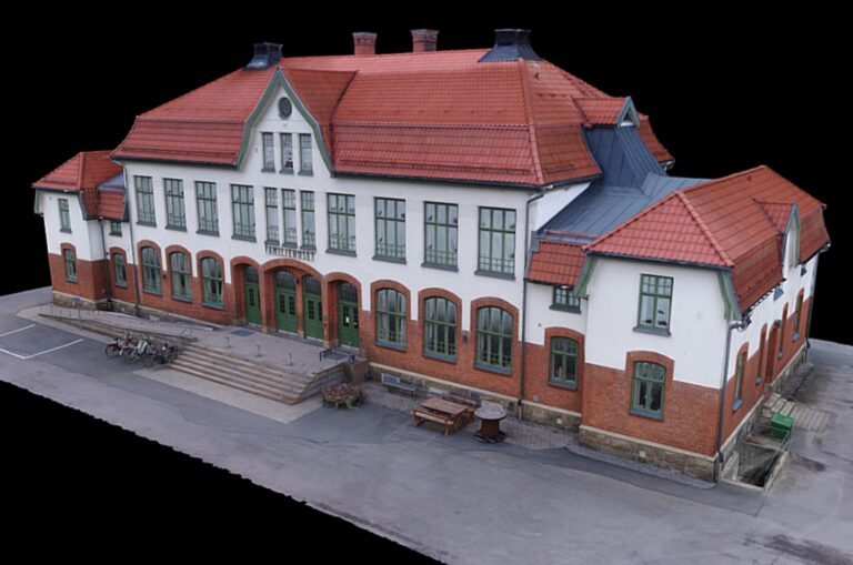 Model 3e budynku szkoły w Szwecji, fotogrametria lądowa, autor: Adam de Kamiński.